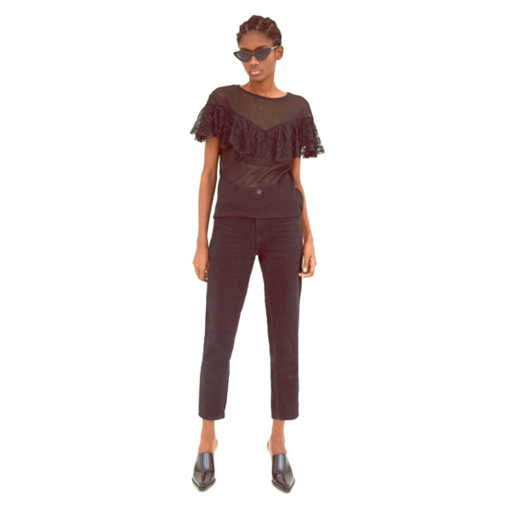 NWT Zara Trafaluc Contrast Frilled Top